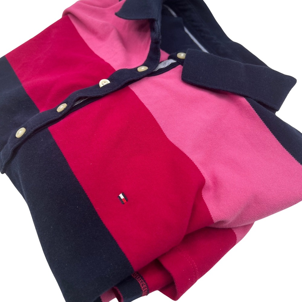 Tommy Hilfiger Womens XXL Polo Shirt Pink Red Navy Blue Striped Classic Fit Logo